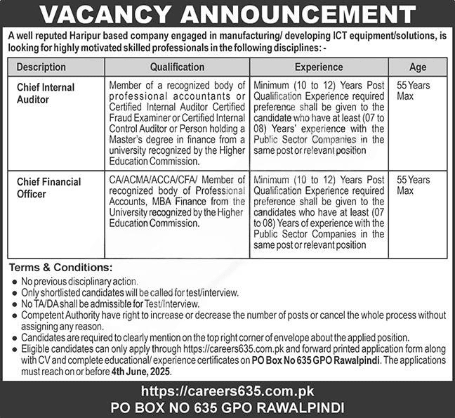 PO Box 635 GPO Rawalpindi Jobs