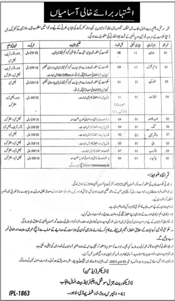 Social Welfare and Bait-Ul-Maal Punjab Jobs 2025| Apply Online