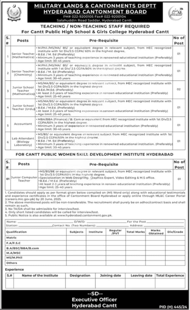 Cantonment Board Hyderabad Jobs