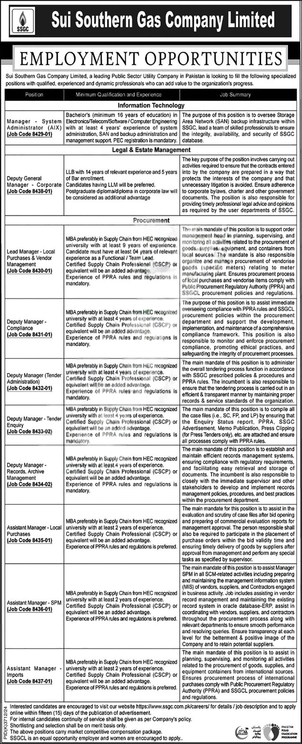 Sui Southern Gas Company SSGC Jobs 2025 in Pakistan Apply Online Last Date